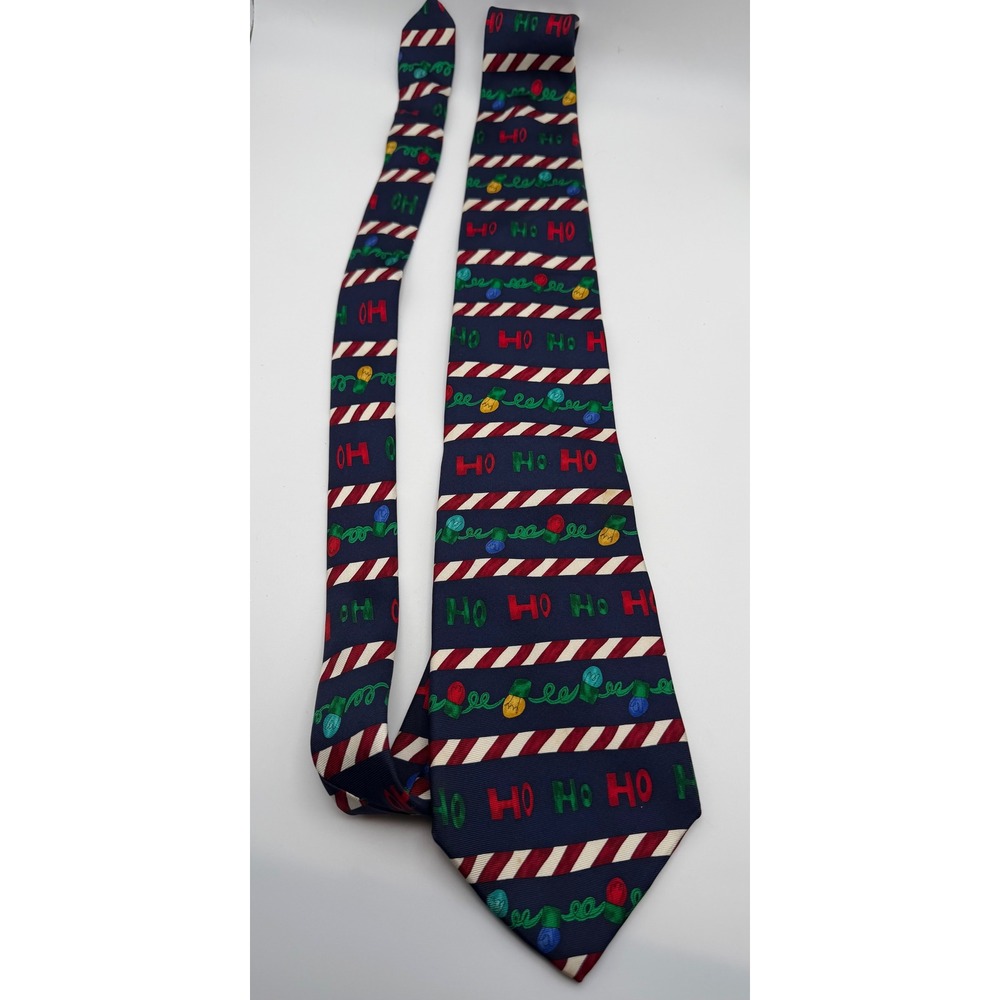 Save The Children Christmas Calamity Silk Tie Navy Blue Ho Ho Ho Holiday George